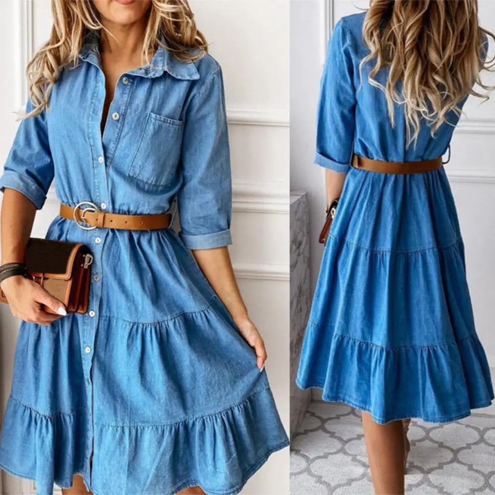 🌸 Elegant V-Neck A-Line Dress – Chic Office & Casual Wear