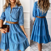 Elegant V-Neck Knee-Length A-Line Dress with Sash