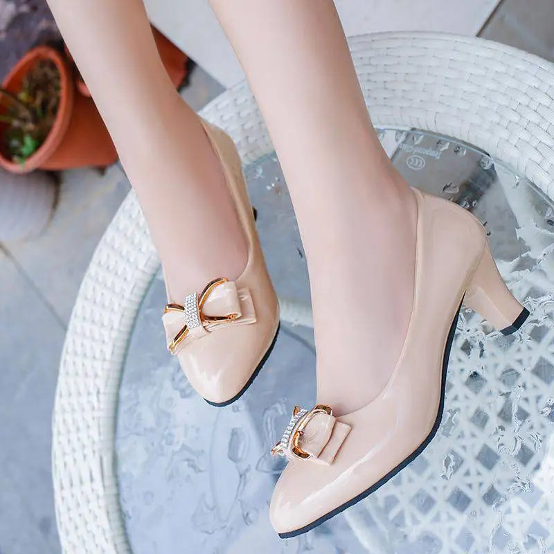 Bow Accent Patent Leather Low Heels | OWNLUXE