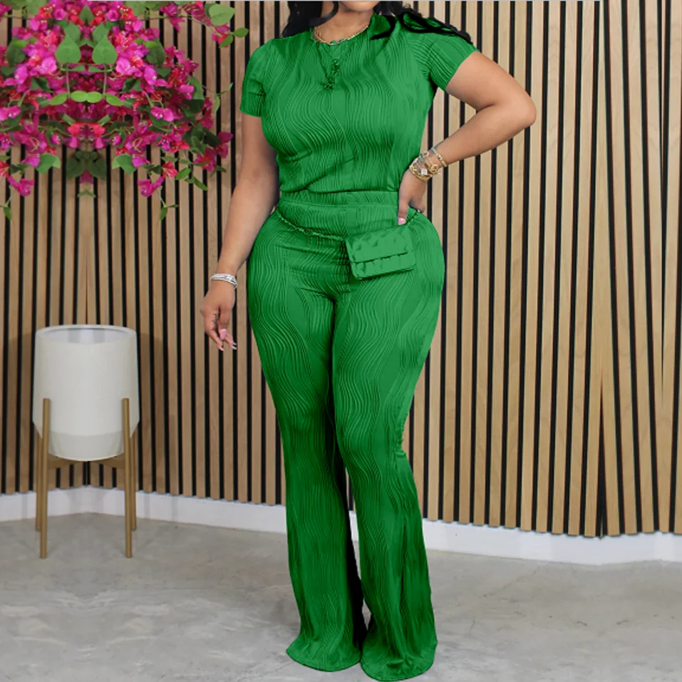 ✨ Women’s Summer 2-Piece Set – Short Sleeve Top &amp; High-Waisted Pants | Ensemble estival 2 pièces pour femme – Haut manches courtes et pantalon taille haute
