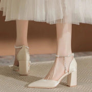Ankle Strap Low Heel Adjustable Elegant Pearl Accessory – Shop at OWNLUXE