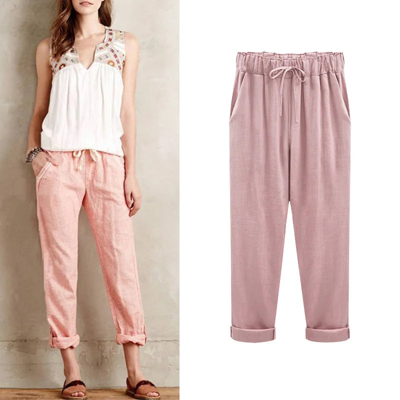 Cotton Linen Mid-Waist Pants | OWNLUXE