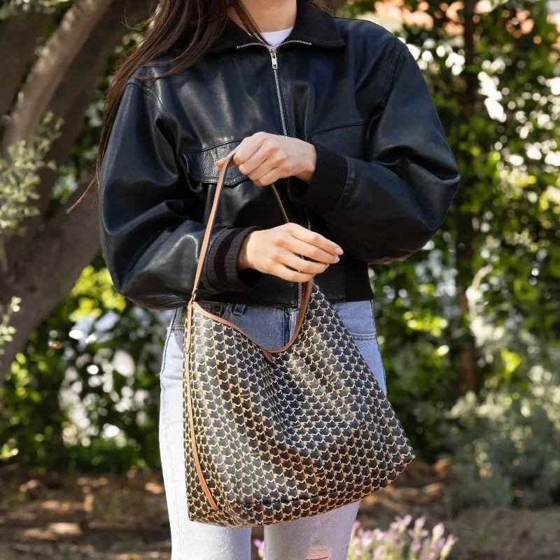 Spacious Leather Monogram Shoulder Bag – Shop at OWNLUXE