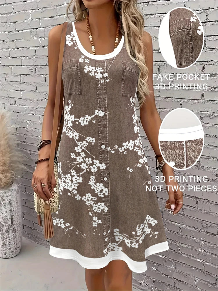 Floral Print Sleeveless Round-Neck Dress | OWNLUXE