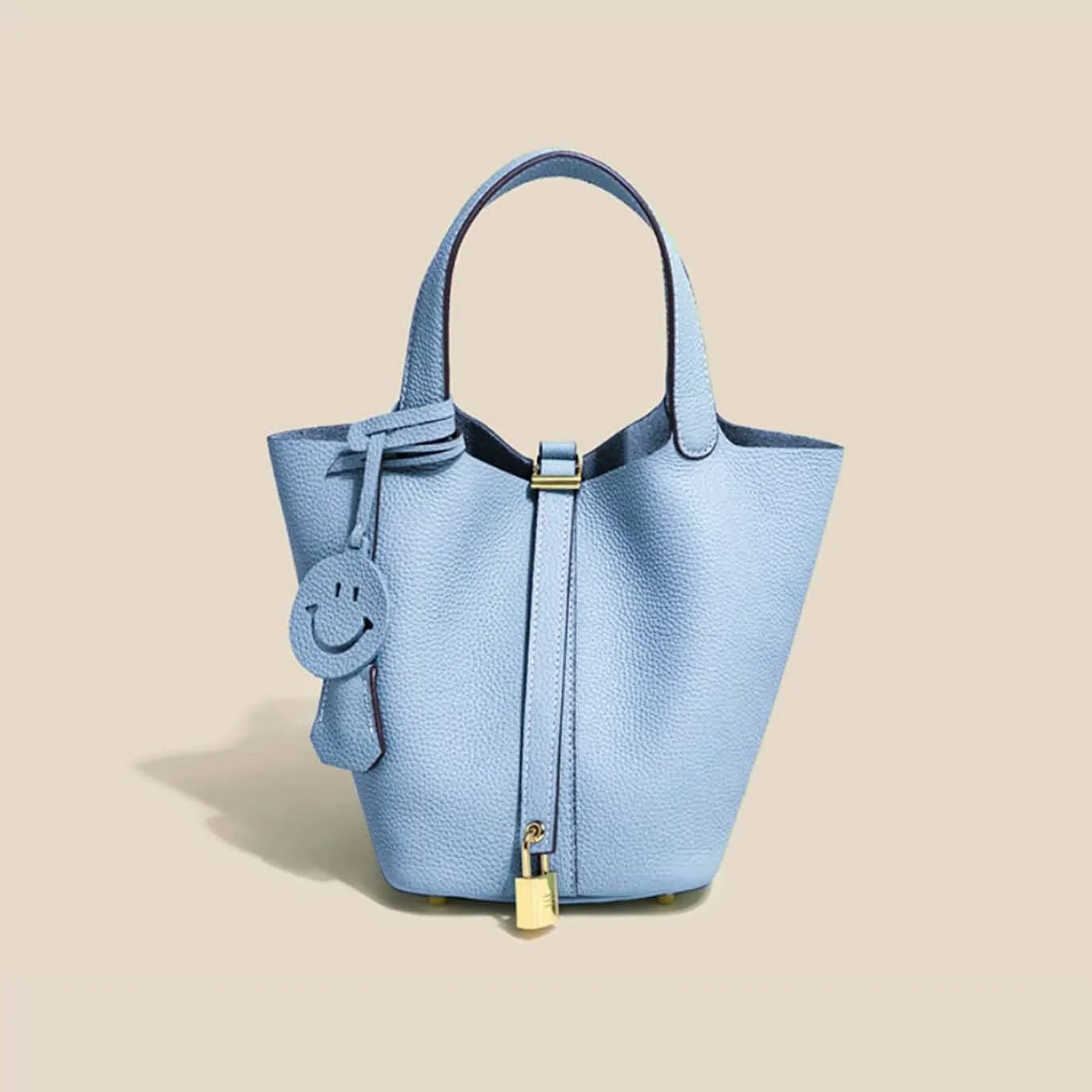 Genuine Cowhide Leather Bucket Bag - Fashion Lock Handbag with Phone Pocket | OWNLUXE