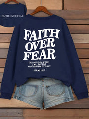 Casual Women's Hoodies Faith Over Fear Letter Printing Sweatshirts Fleece Warm Comfortable Pocket Pullovers Autumn Streetwear