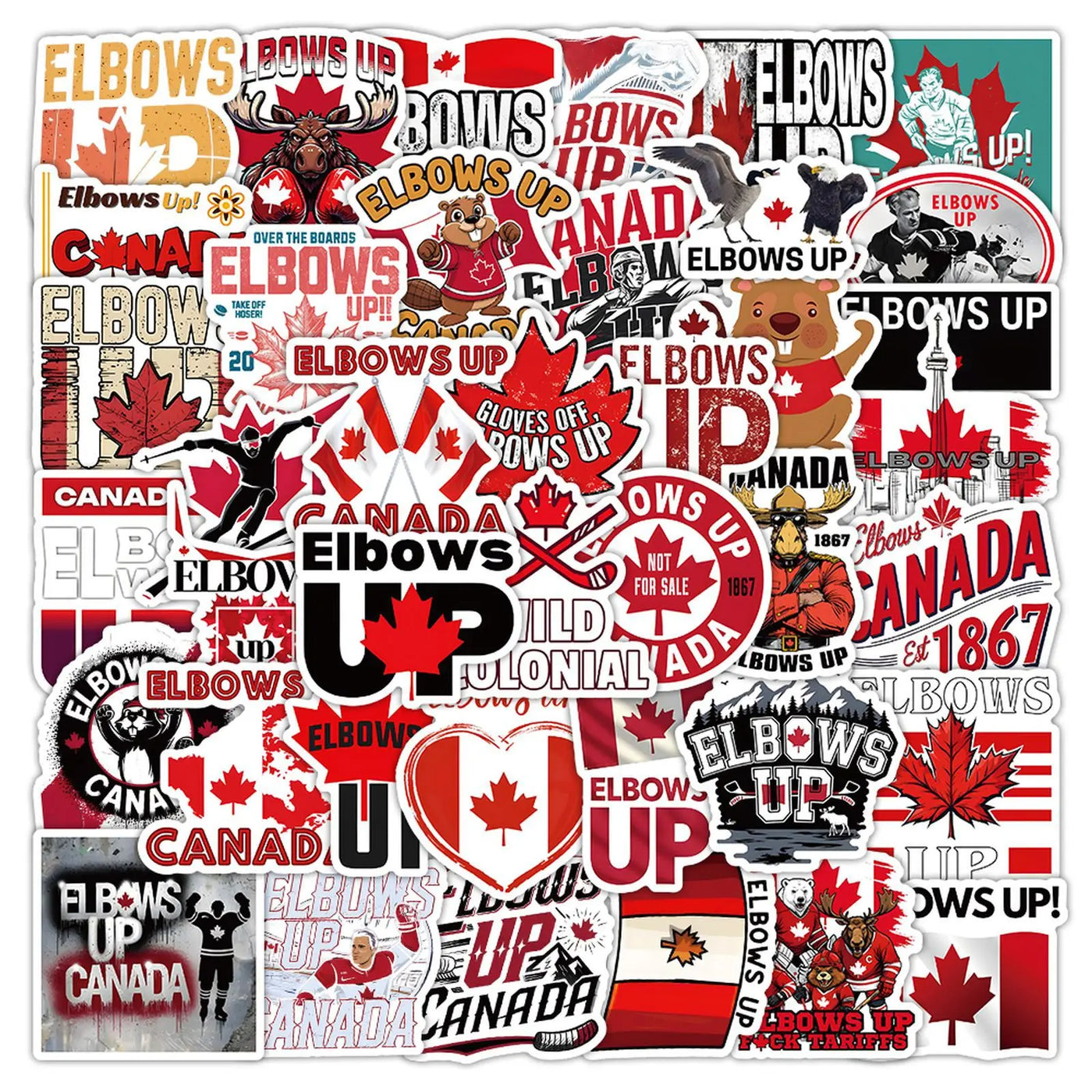 Elbows Up Canada Stickers - 54pc Waterproof Set