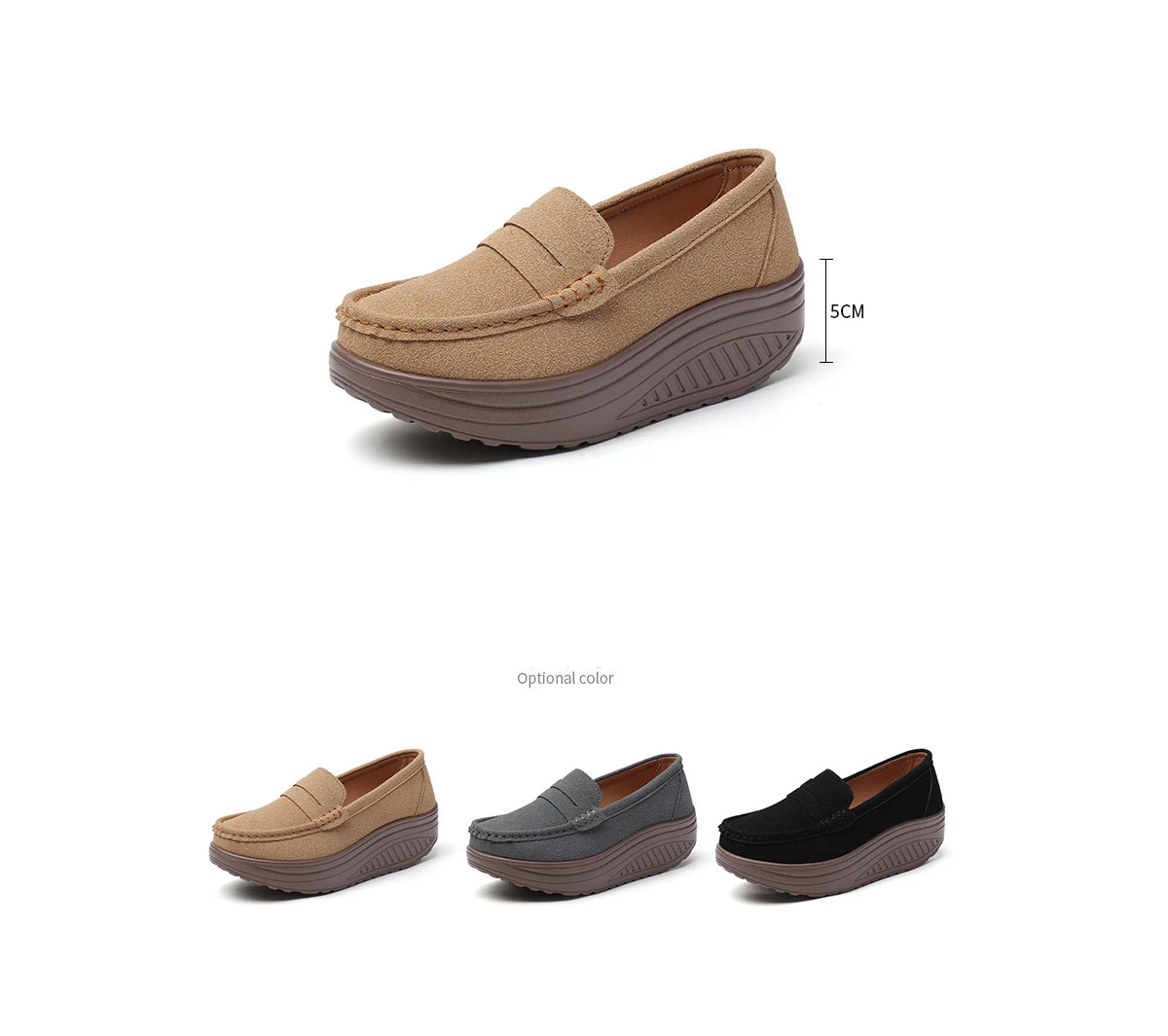 Women's Suede Platform Loafers - Slip-on Flats | OWNLUXE