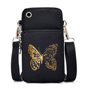 Mini Nylon Phone Crossbody Bag – Butterfly Print Neck Pouch with Zipper