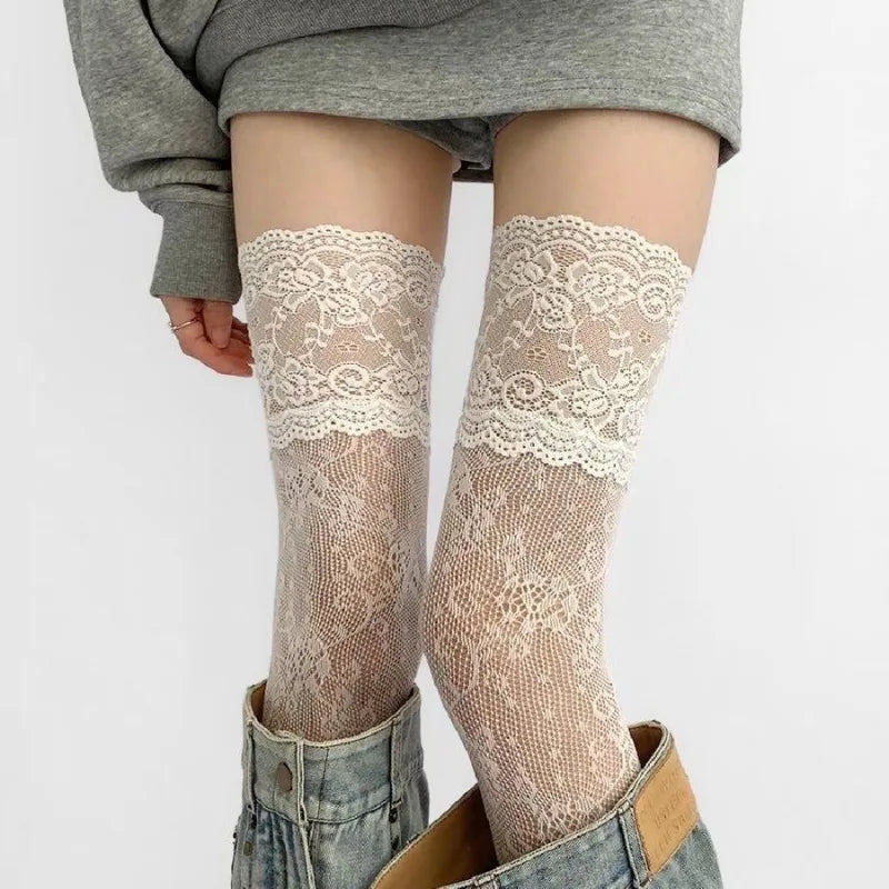 Red Lace Thigh-High Stockings | OWNLUXE