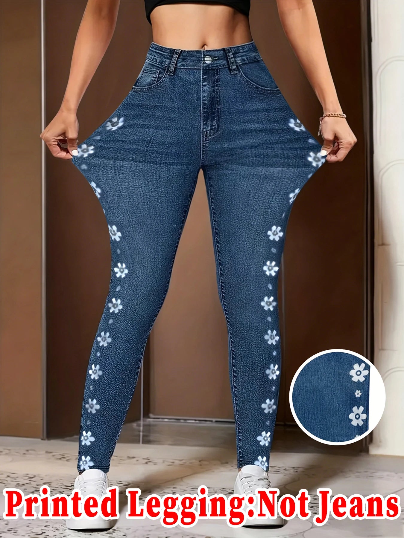 Denim Printed Skinny Seamless Leggings | OWNLUXE