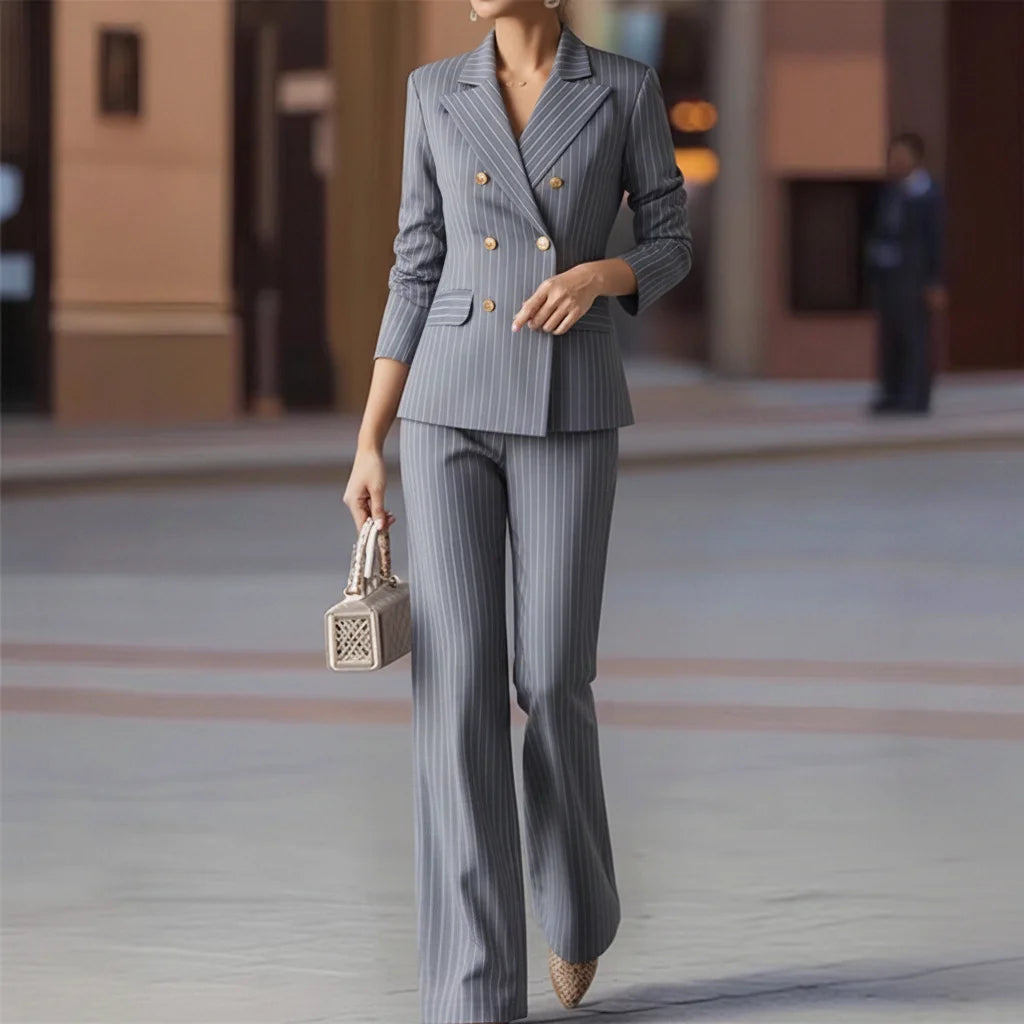 Striped Double-Breasted Blazer & Pant Suit | OWNLUXE