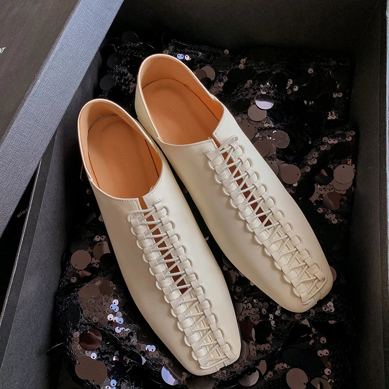 Women's Square Toe Low Heel Leather Flats | OWNLUXE