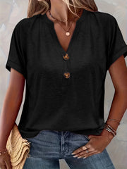Short-Sleeve V-Neck Extended-Size Blouse | OWNLUXE