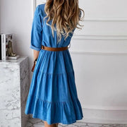 Elegant V-Neck Knee-Length A-Line Dress with Sash