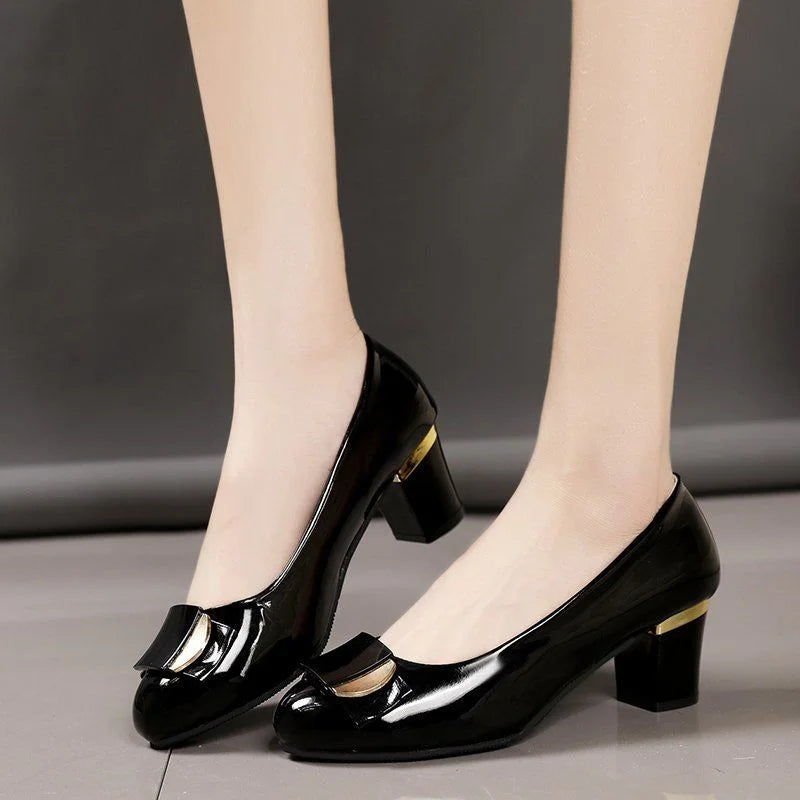 Cresfimix zapatos de mujer fashion sweet white patent leather office career square heel shoes for women lady casual shoes ab153