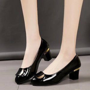 Cresfimix zapatos de mujer fashion sweet white patent leather office career square heel shoes for women lady casual shoes ab153