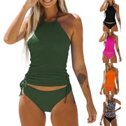 Drawstring Halter Two Tankini Set | OWNLUXE