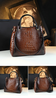 Genuine Leather Crocodile Print Tote - 2025 Trend Bucket Bag