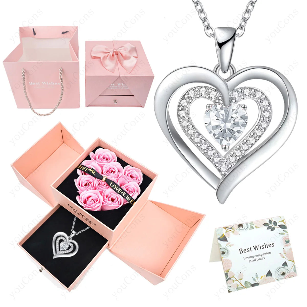 Heart Zircon Pendant Necklace – Comes in Rose Bow Gift Box | OWNLUXE