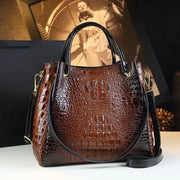 Genuine Leather Crocodile Print Tote - 2025 Trend Bucket Bag