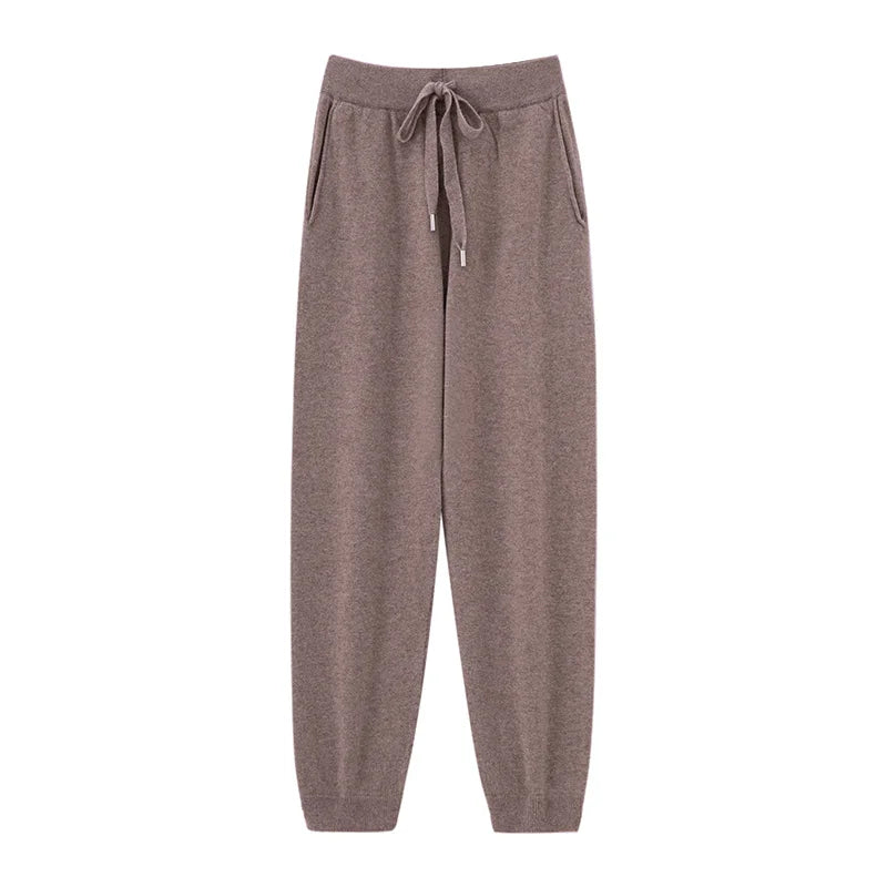 Wool Relaxed-Fit High-Waist Knit Pants | OWNLUXE
