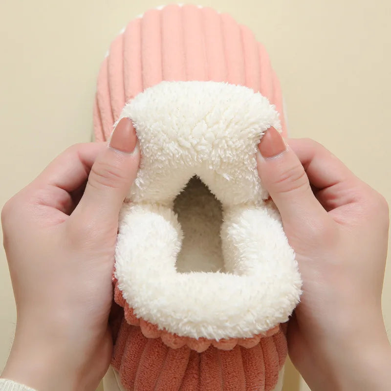 Evshine Winter Fur Plush Slippers – Soft Sole Home Shoes