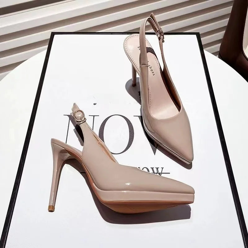 Women's Pointed Toe Leather Heels (White【 11cm 】】】】) | OWNLUXE