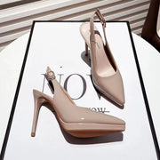 Women's Pointed Toe Leather Heels (White【 11cm 】】】】) | OWNLUXE