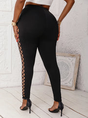 Extended-Size Mid-Waist Cutout Knit Leggings | OWNLUXE