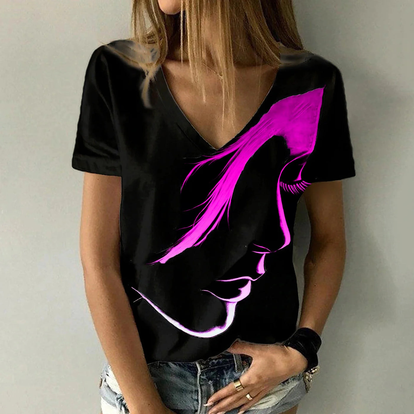 Digital Print V-Neck T-Shirt – Lightweight Summer Tee