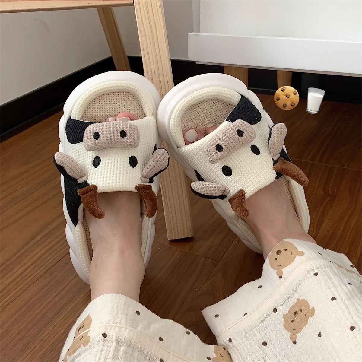 Four Seasons Linen House Slippers with Cute Cartoon Design