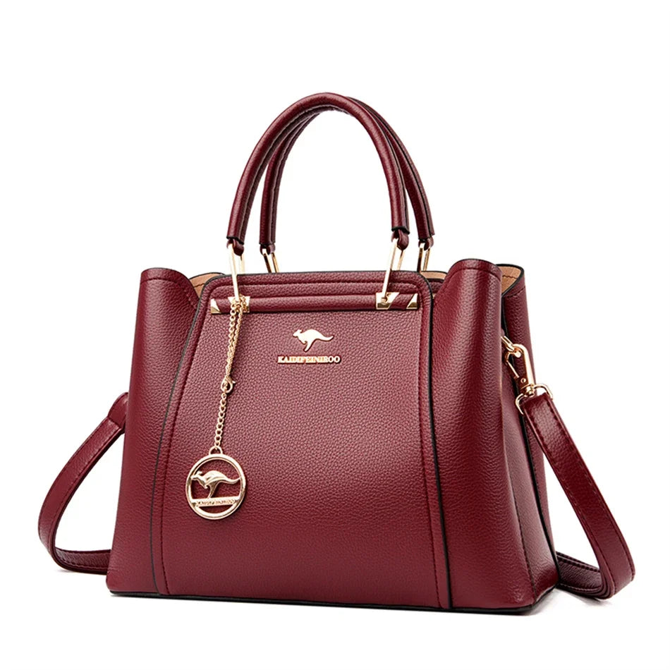 Women's Soft Leather Shoulder & Crossbody Bag with Pendant