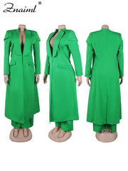 Women’s Woven Office Set – Long Top & Wide-Leg Pants