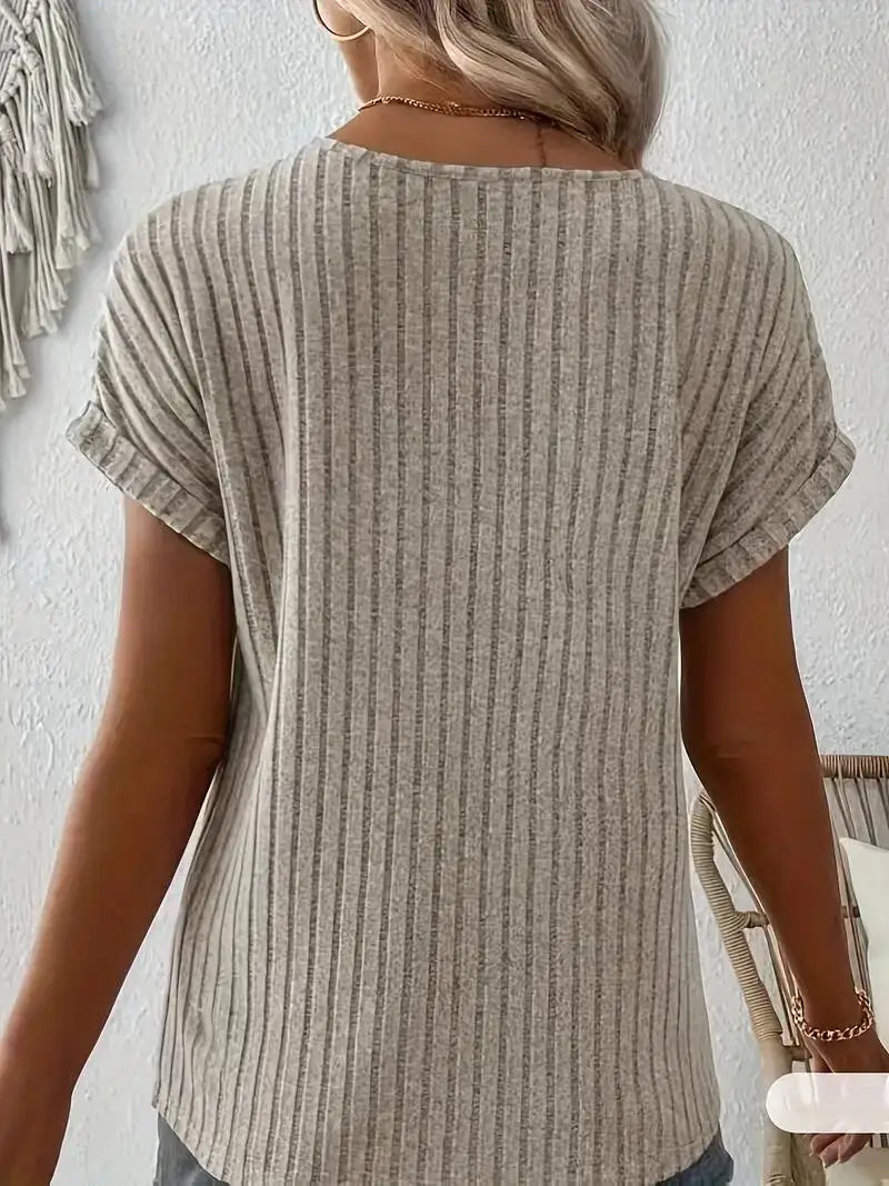 Women's V-Neck Ribbed T-Shirt | OWNLUXE