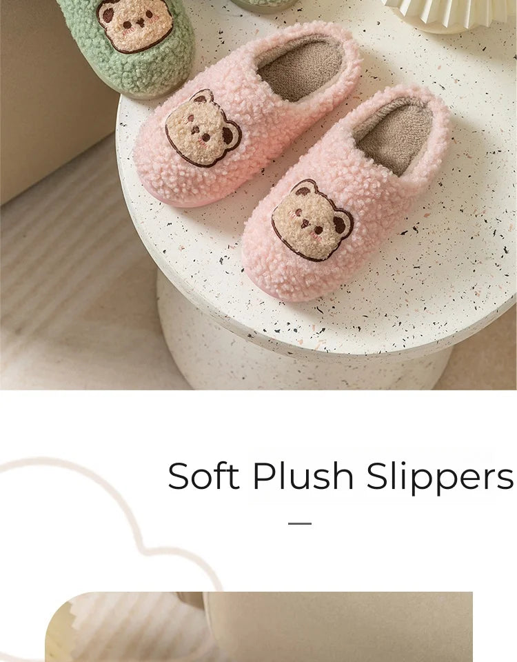 Cute Bear Fluffy Slippers – Warm Plush House Shoes