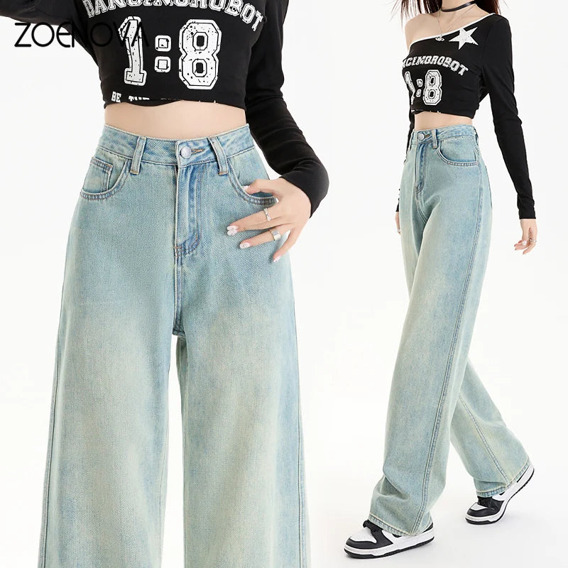 Vintage-Washed High-Waisted Jeans – Bold, Baggy & On-Trend | Jean Taille Haute Délavé – Ample, Audacieux et Tendance