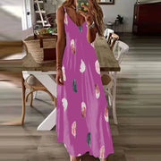 Printed Ankle-Length Beach Dress – V-Neck Sundress
