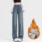 Load image into Gallery viewer, New Woman Korean Double Buckle Design Jeans Female Winter Snow Warm Thermal Plush Pants Girls Popular High Waist Denim Trousers
