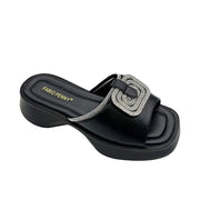 Women’s Mid Heel Slide Sandals – Cushioned Mixed-Color