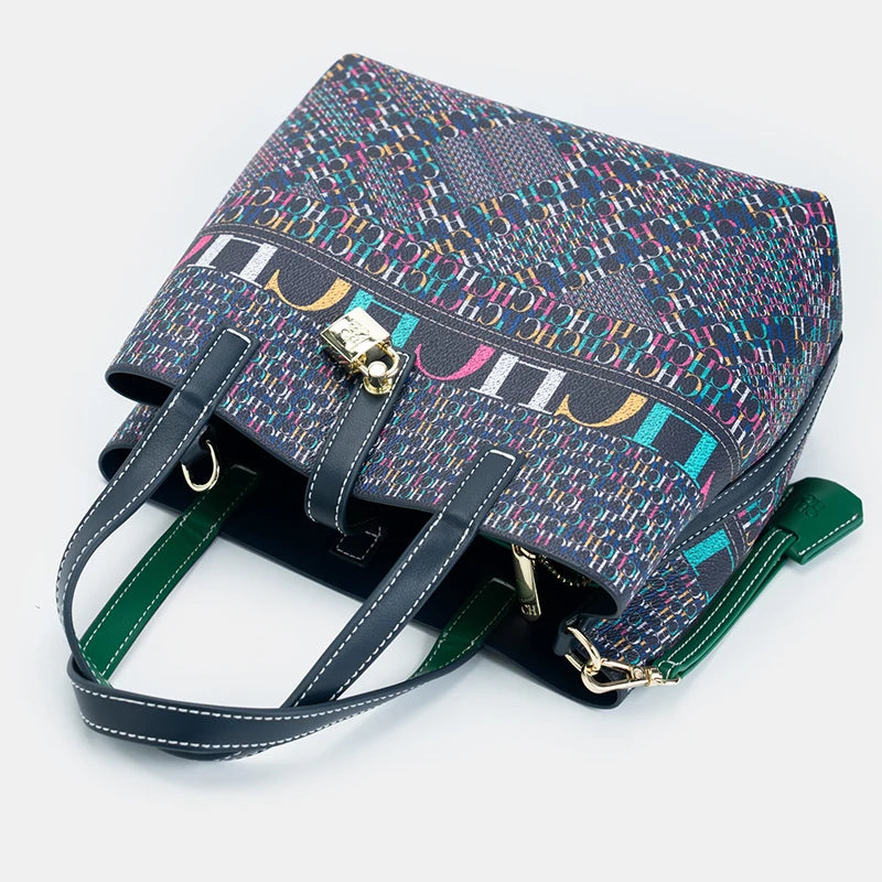CH Luxury Brand Tote Bag - Italian Letter Print with Lock Design