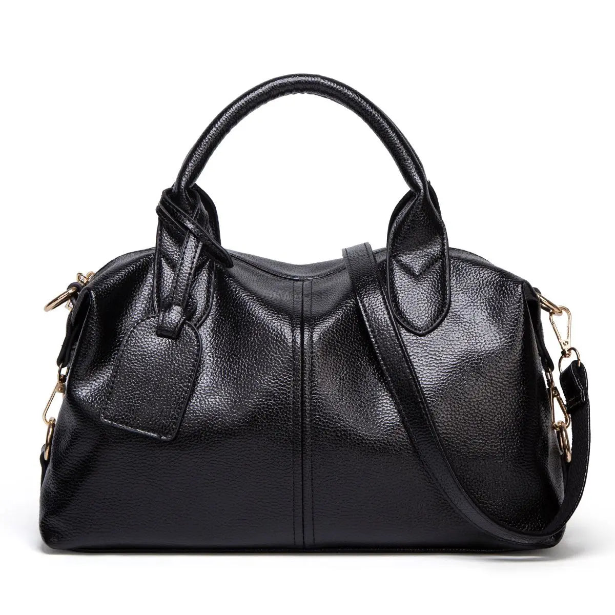 Women's Flannel Boston Bag – Business Tote with Chain Detail & Drawstring