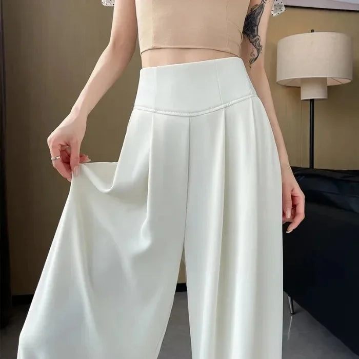 Women's High Waist Wide Leg Suit Pants - Straight Cut Floor Length Trousers