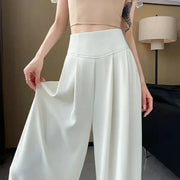 Women's High Waist Wide Leg Suit Pants - Straight Cut Floor Length Trousers