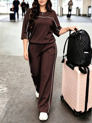 Women's Three-Quarter Sleeve Crew Neck Two Piece T-Shirt | OWNLUXE