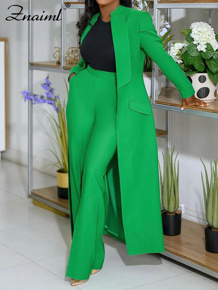 ✨ Women's Woven Office Set – Long Top, Wide-Leg Pants, High Waist | Ensemble bureau tissé pour femme – Haut long, pantalon large, taille haute ✨