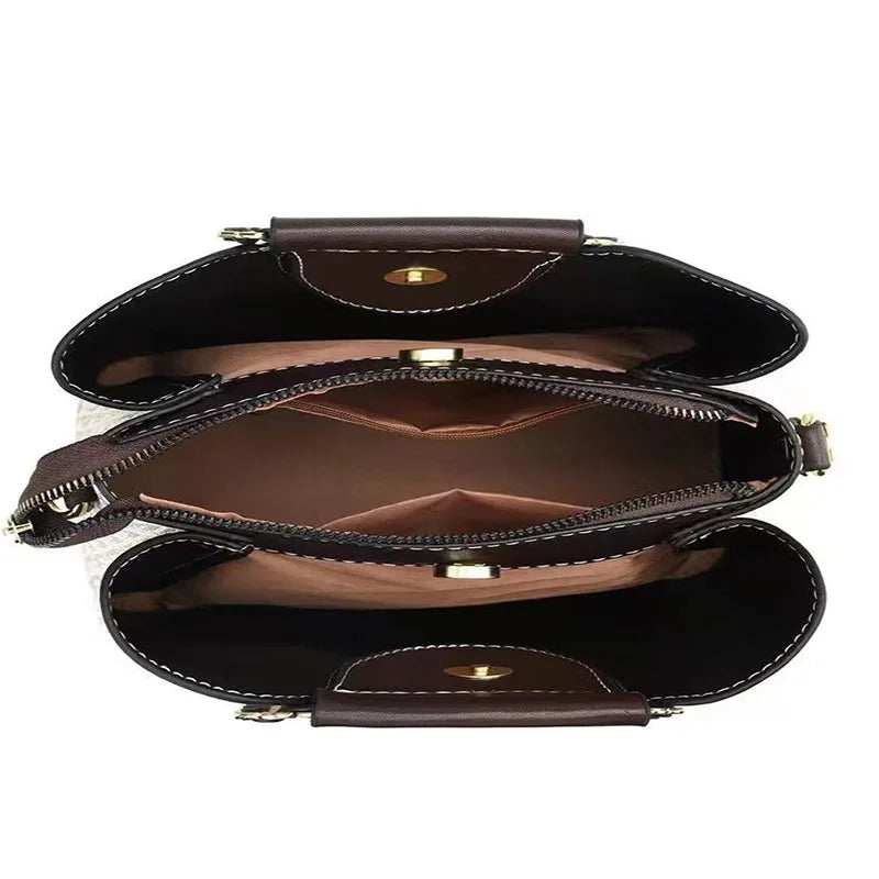Women's PU Leather Handbag & Messenger Bag Set – 2-Piece Shoulder Bag with Adjustable Strap