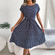 Floral Print Ruched A-Line Pantai Leher | OWNLUXE