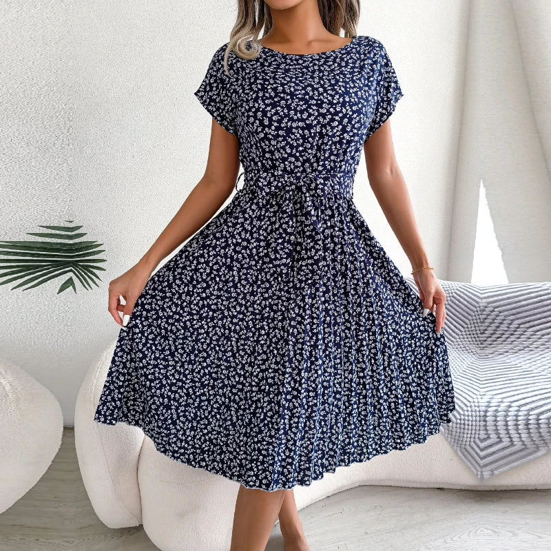 Floral Midi Gaun Berlipat Accessory | OWNLUXE