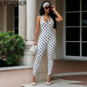 Polka Dot Halter Off-Shoulder Bodycon Jumpsuit | OWNLUXE